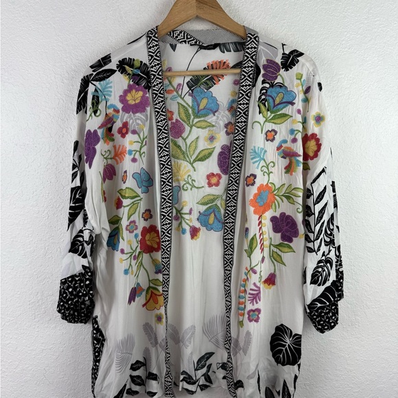 JOHN MARK Floral Embroidered Open Front 3/4 Dolman Sleeve Kimono small - Picture 12 of 14